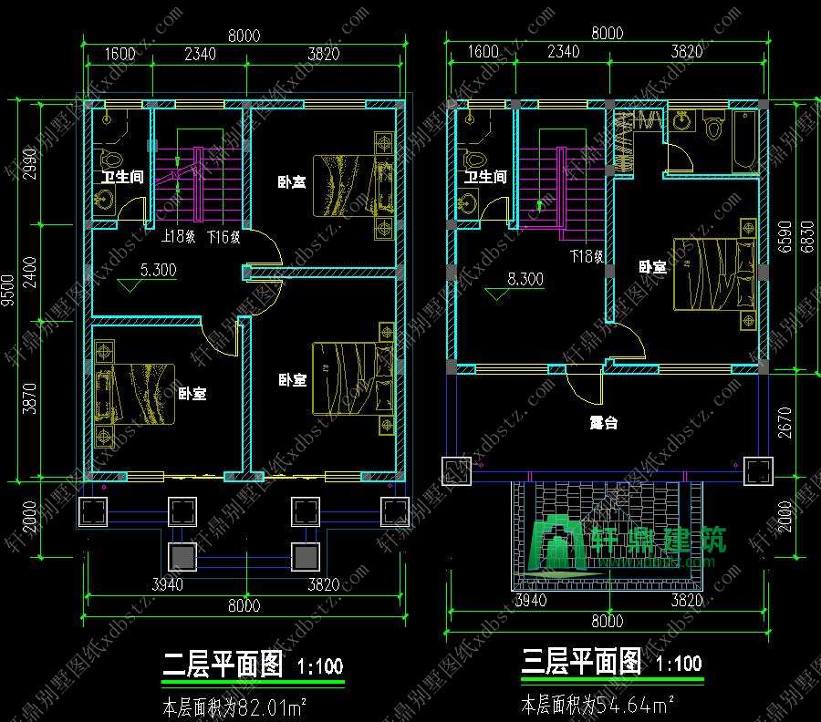 8x9米三层带夹层农村小别墅施工图