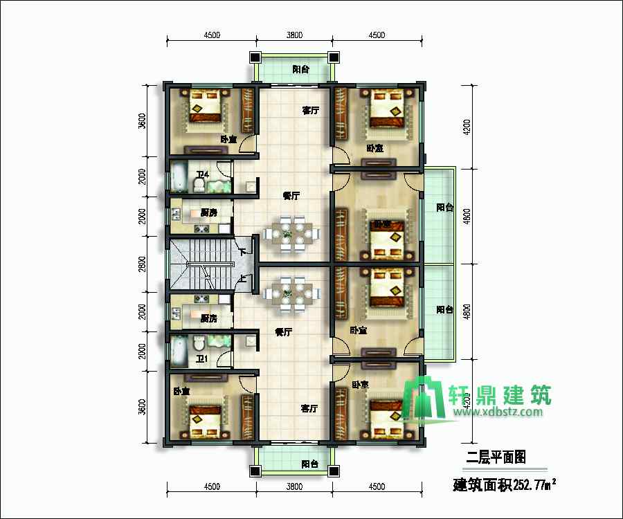 一梯两户三层别墅设计图 双阳台