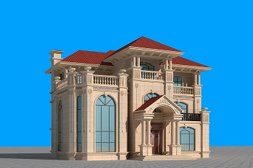 欧式三层豪华复式别墅设计图，带有多个角度效果图
