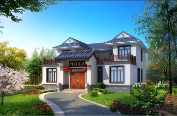 中式四合院建筑设计，庄严大气，农村二层小别墅设计图