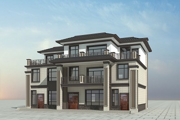 新中式三层自建别墅设计图，两梯两户