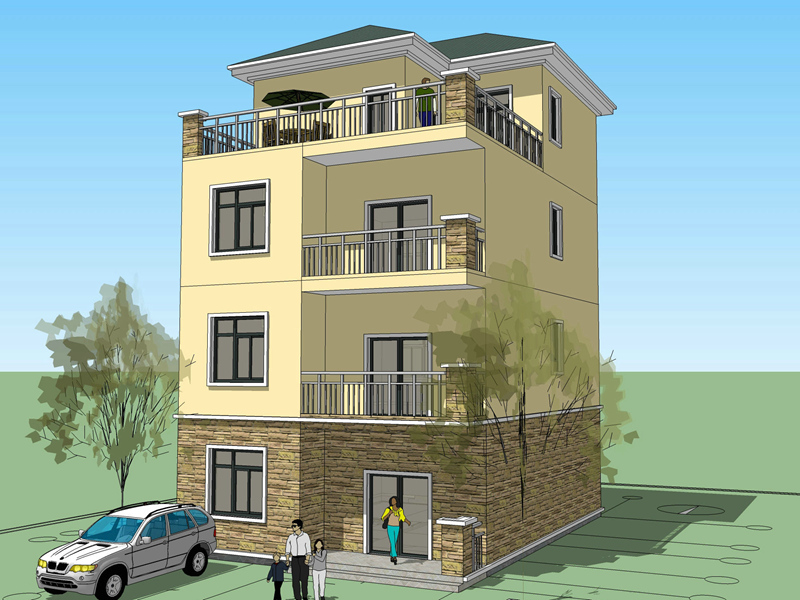 8.6x11.8米三层半新农村房屋设计图_自建房设计图_造型简单造价低新农居