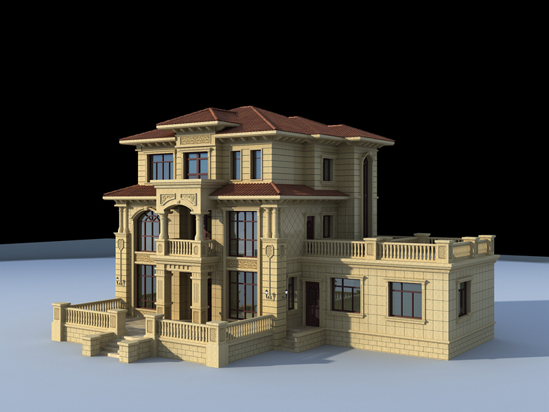 欧式复古三层复式别墅设计图，带有大面积露台，高端自建别墅施工图纸