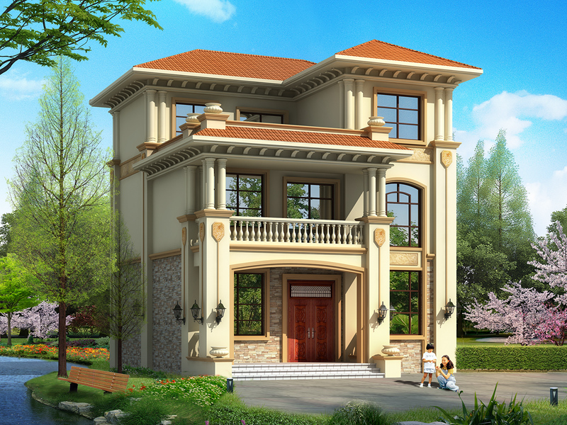 9x11米 欧式大气三层小别墅设计图纸，外观、造型大方，色彩明快