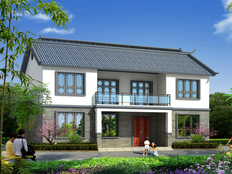 新中式二层自建房设计图，占地140平双拼别墅